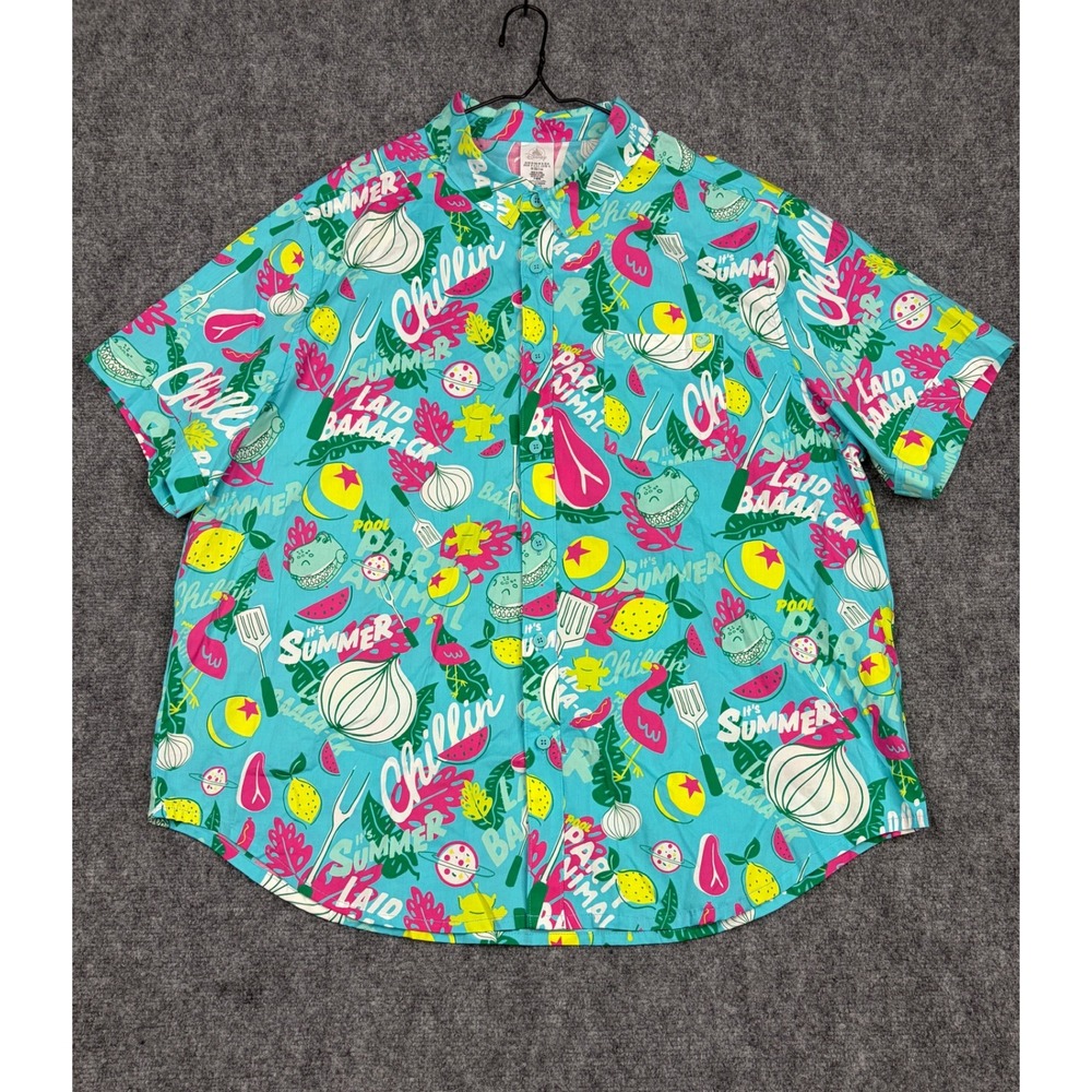 Disney Parks Toy Story Pixar Party Animal Summer BBQ Button Up Shirt Mens XL